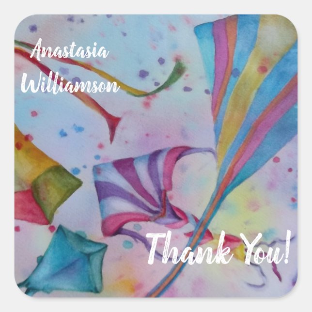 FARBHAFTE FLYING KITES DANKEN QUADRATISCHER AUFKLEBER (Vorderseite)