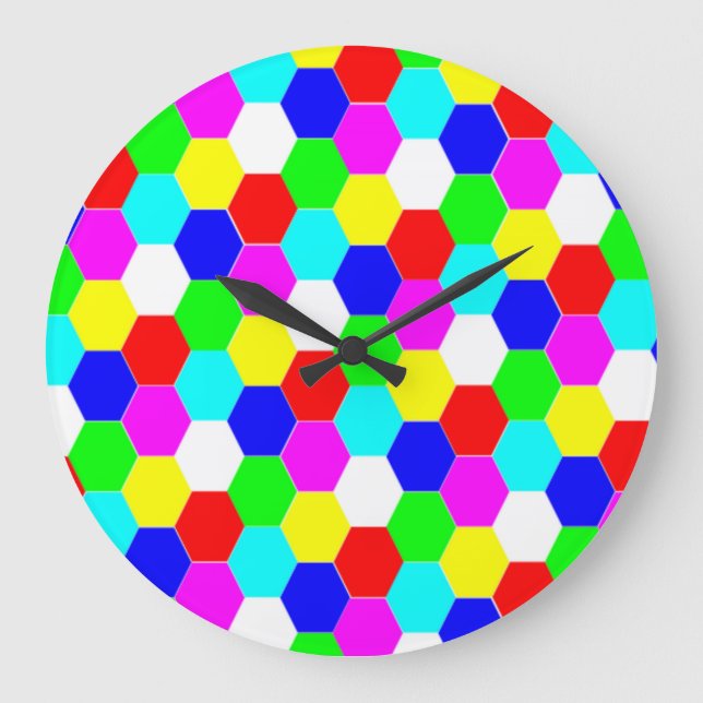FARBHAFTE HEXAGONEN GROßE WANDUHR (Vorderseite)
