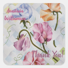 FARBHAFTE KLIMBING SWEET PEA BLUME DANKEN QUADRATISCHER AUFKLEBER