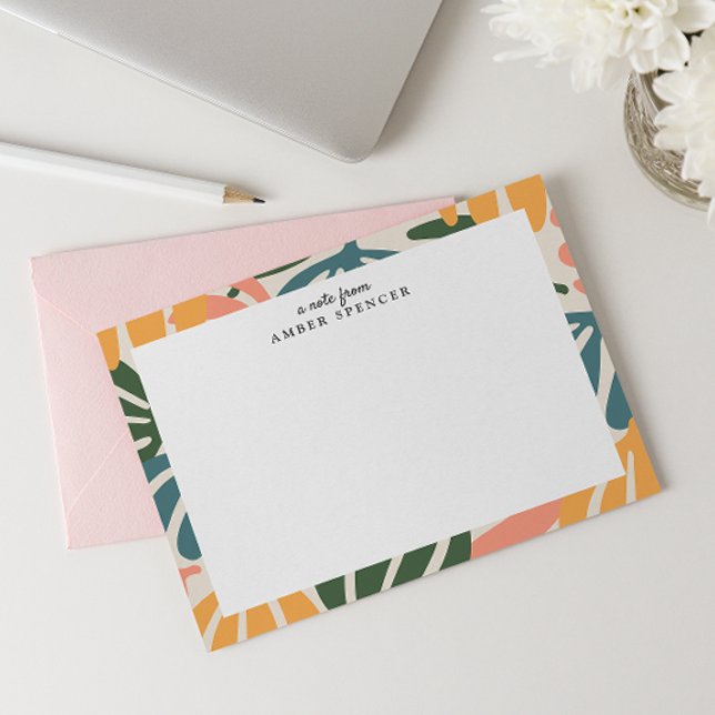 FARBHAFTE RETRO-BLÄTTER GROOVY BOTANICAL NIEDLICH MITTEILUNGSKARTE (Von Creator hochgeladen)