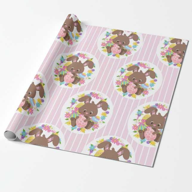 FARBHAFTE SCHOKOLADENBUNNEN UND EIER GESCHENKPAPIER (Ungerollt)