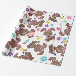 FARBHAFTE SCHOKOLADENBUNNEN UND EIER GESCHENKPAPIER