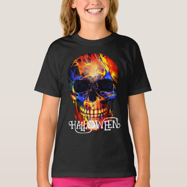 FARBHAFTE SKELETON HAPPY HALLOWEEN APPAREL T-Shirt (Vorderseite)