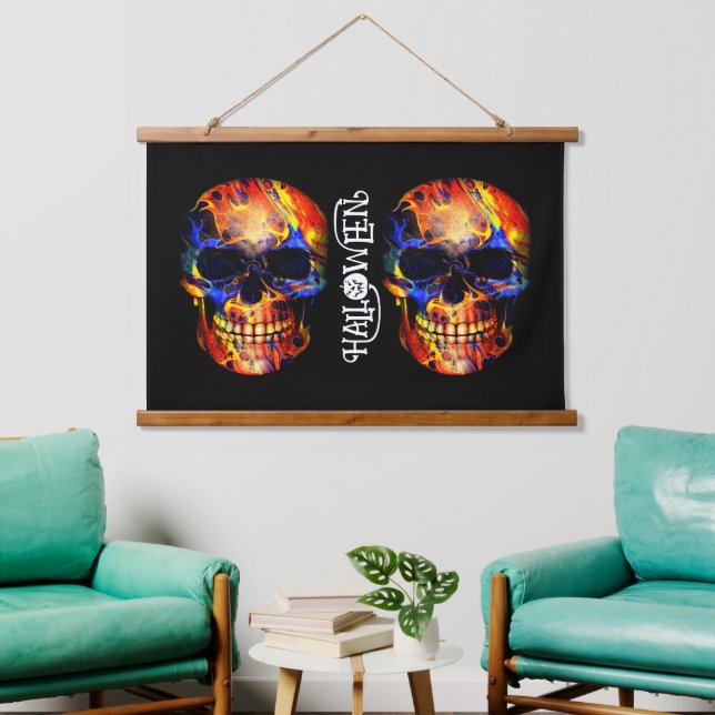 FARBHAFTE SKELETON HAPPY HALLOWEN WANDTEPPICH MIT HOLZRAHMEN (Wohnzimmer)