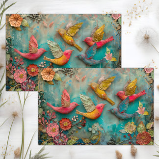 FARBHAFTE VÖGEL IN FLIGHT MIXED MEDIA DECOUPAGE SEIDENPAPIER