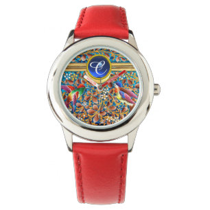 FARBHAFTE VÖGEL UND BLUE GEM MONOGRAM WIRBEL ARMBANDUHR