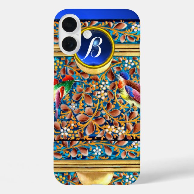 FARBHAFTE VÖGEL UND BLUE GEM MONOGRAM WIRBEL Case-Mate iPhone HÜLLE (Rückseite)