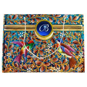 FARBHAFTE VÖGEL UND BLUE GEM MONOGRAM WIRBEL GROßE GESCHENKTÜTE