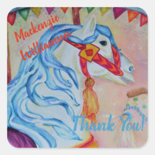 FARBHAFTER CAROUSEL HORSE DANKE QUADRATISCHER AUFKLEBER