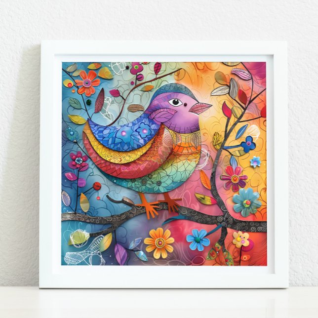 FARBHAFTER WHIMSICAL BIRD ILLUSTRATRATION POSTER (COLORFUL WHIMSICAL BIRD ILLUSTRATION POSTER)