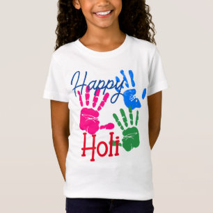 Farbhanddruck Rosa Blau Grün Holi T-Shirt