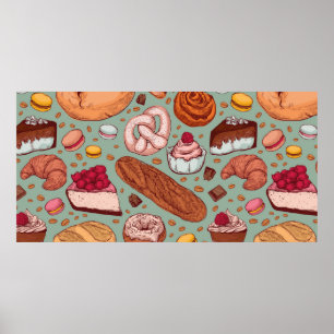 Farbhandgezeichnete Bäckerei im Stil einer Skizze. Poster
