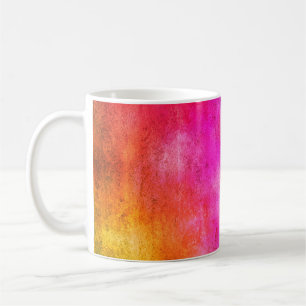 Farbhintergrund. Rot-blau-gelbe Farbe in Grunge Kaffeetasse