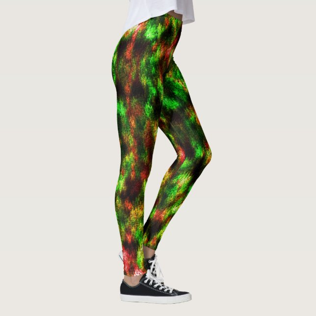 Farbig grün, gelb bis rot mit Federn-Effekt. Leggings (Rechts)