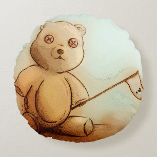 Farbig illustrierte runde Kissen - Teddy
