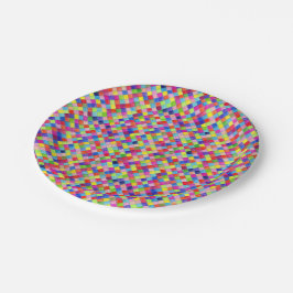 Farbig in Grafik-Papierquadraten Pappteller