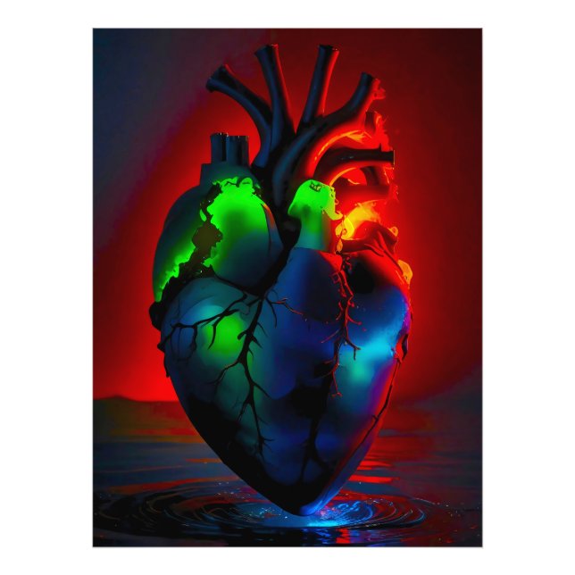 Farbig leuchtendes Herz über Wasser Fotodruck (Vorne)