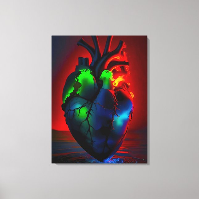 Farbig leuchtendes Herz über Wasser Leinwanddruck (Vorderseite)