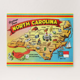 Farbige 16x20 North Carolina Vintage Karte Puzzle