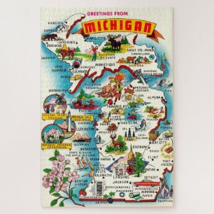 Farbige 20x30 Vintage-Michigan-Karte-Jigsaw-Puzzle Puzzle