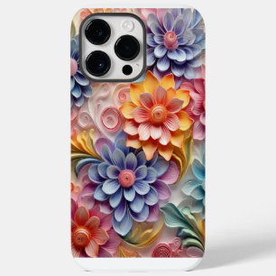 FARBIGE 3-D-FEDER-PAPER-Optik BLUMENMUSTER iPhone 14 Pro Max Hülle