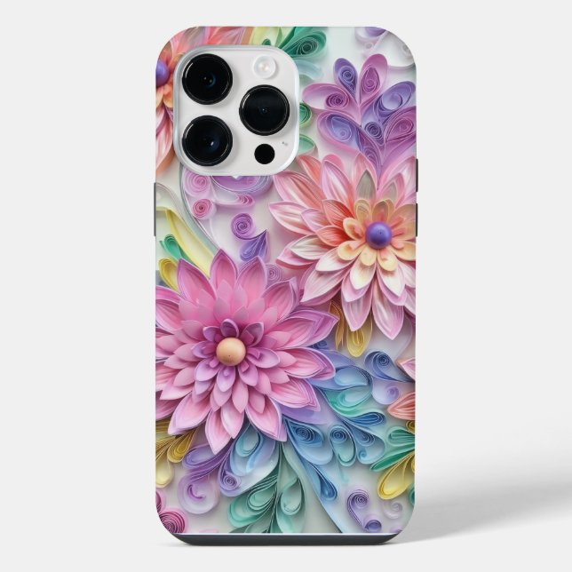 FARBIGE 3-D-FEDER-PAPER-Optik-BLUMENMUSTER iPhone Hülle (Rückseite)
