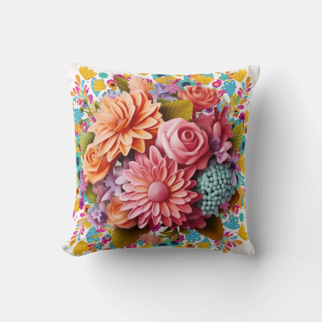 Farbige 3D-Blume Rosa und Orange Kissen (Vorderseite)