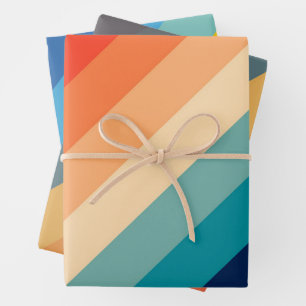 Farbige 70er 80er Retro Streifen Geschenkpapier Set