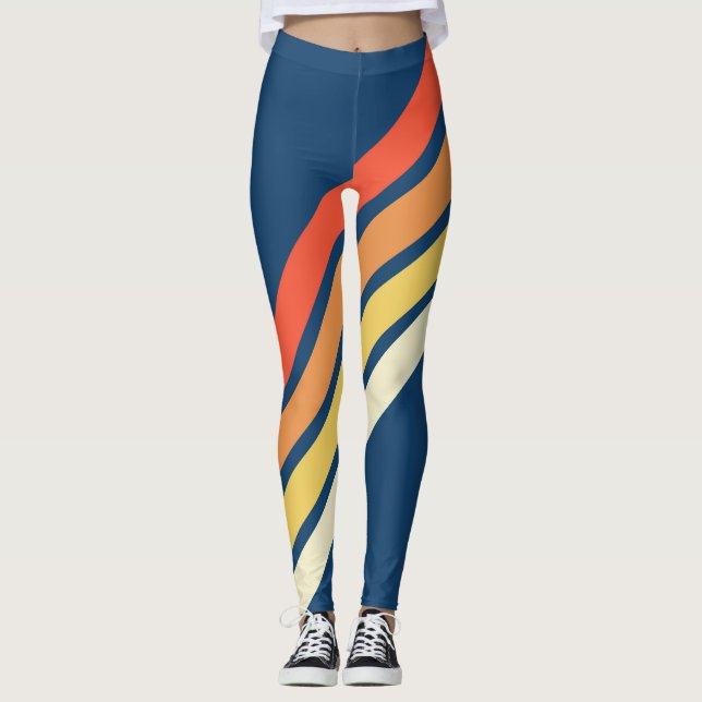 Farbige 70er 80er Retro Streifen Leggings (Vorderseite)