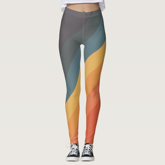 Farbige 70er 80er Retro Streifen Leggings (Vorderseite)