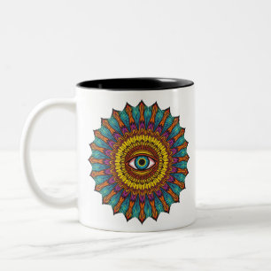 Farbige 90er Mandala Drittes Auge Psychedelisches Zweifarbige Tasse