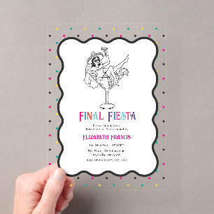 Farbige Abschieds-Fiesta-Konfetti-Junggesellinnenp Acryleinladungen