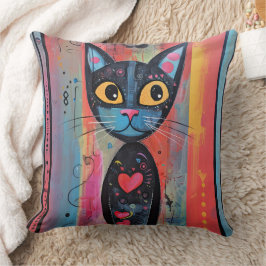 Farbige Abstrakt-gelbe Mit Augen Katze Kissen