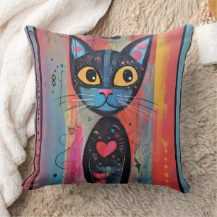 Farbige Abstrakt-gelbe Mit Augen Katze Kissen