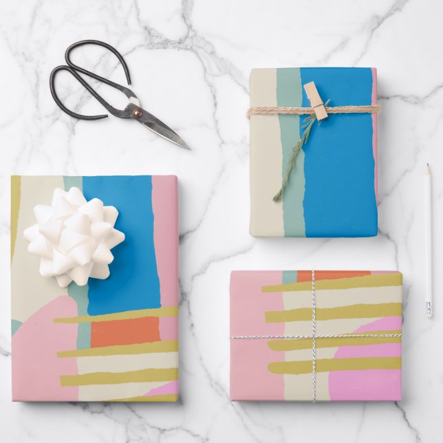 Farbige Abstrakte Bio Formen Lines Boho Style Geschenkpapier Set (Vorderseite)