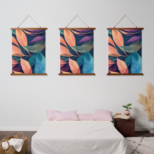 Farbige abstrakte Blätter Wandteppich Mit Holzrahmen (Schlafzimmer)