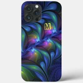 Farbige Abstrakte blaurosa grüne Fraktal Monogram Case-Mate iPhone Hülle
