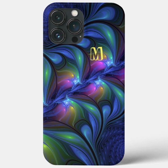 Farbige Abstrakte blaurosa grüne Fraktal Monogram Case-Mate iPhone Hülle (Rückseite)
