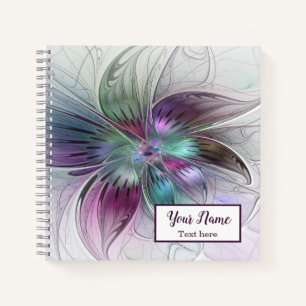 Farbige abstrakte Blume Florale Fraktal-Kunst Name Notizbuch