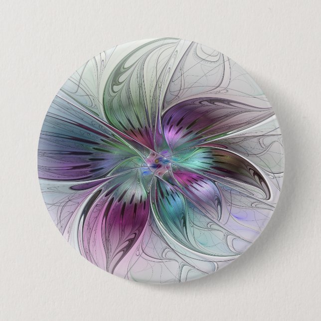 Farbige abstrakte Blume moderne florale Fractal-Ku Button (Vorderseite)