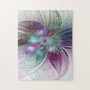 Farbige abstrakte Blume moderne florale Fractal-Ku Puzzle
