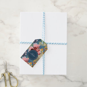 Farbige abstrakte Blume, Monogramm Geschenkanhänger
