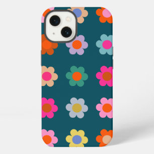Farbige Abstrakte Blume Navy Blue Retro Floral iPhone 13 Hülle