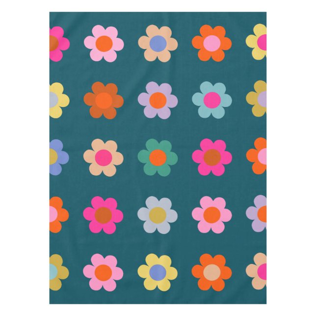 Farbige Abstrakte Blume Navy Blue Retro Floral Tischdecke (Vorderseite)