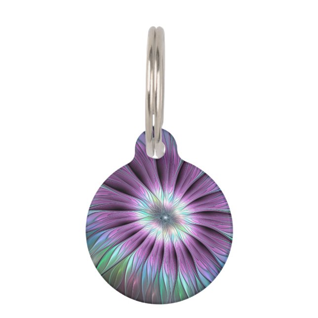 Farbige Abstrakte Blume Rosa blaues grünes Fraktal Haustiermarke (Vorderseite)