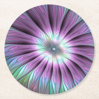 Farbige Abstrakte Blume Rosa blaues grünes Fraktal Runder Pappuntersetzer