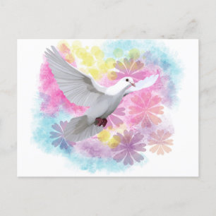 Farbige Abstrakte Blume White Dove Bird Postkarte