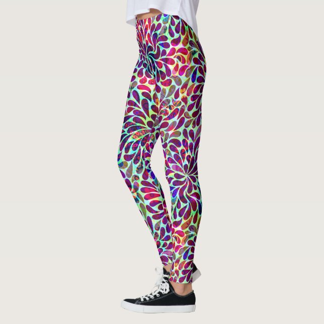Farbige Abstrakte Blütendach Leggings (Links)