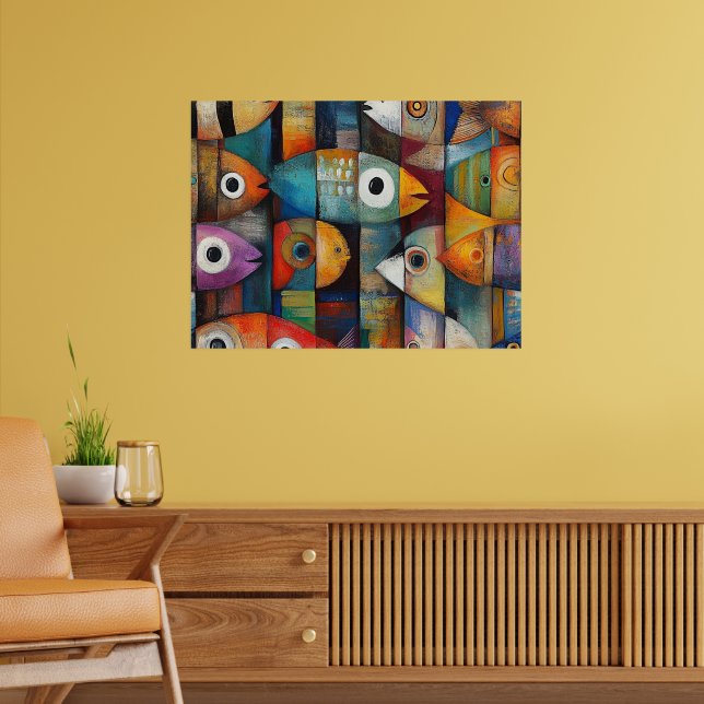 Farbige abstrakte Fischkunst Poster (Wohnzimmer 2)