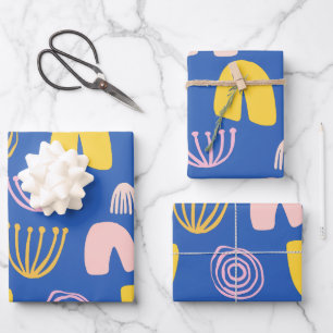 Farbige Abstrakte Formen Collage Design in Blue  Geschenkpapier Set